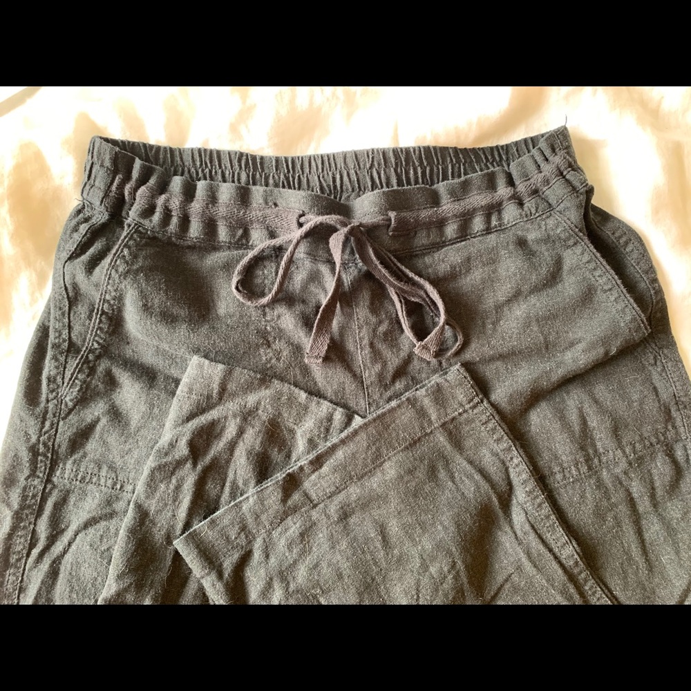 black linen drawstring flowy pants